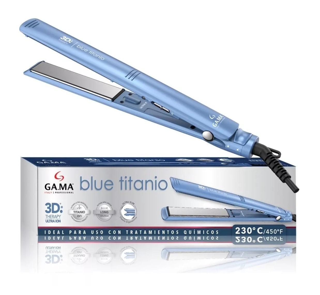 Plancha Alisadora Gama Elegance Blue Titanio 3d