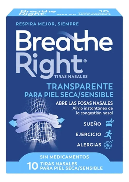 Tiras Nasales Breathe Right Piel Seca 10 unidades